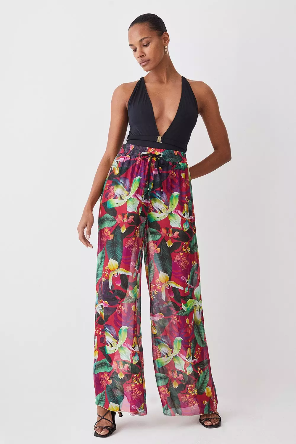 Hot Tropical Silk Viscose Wide Leg Beach Pants